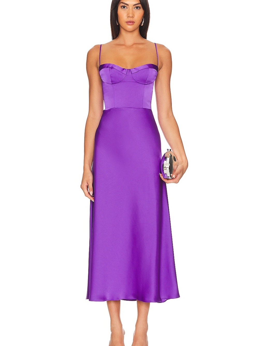 Katie May Flora Grape Purple Satin Bustier Midi Dress Size S NWT $325